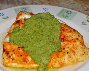 Halibut with Asian Cilantro Sauce